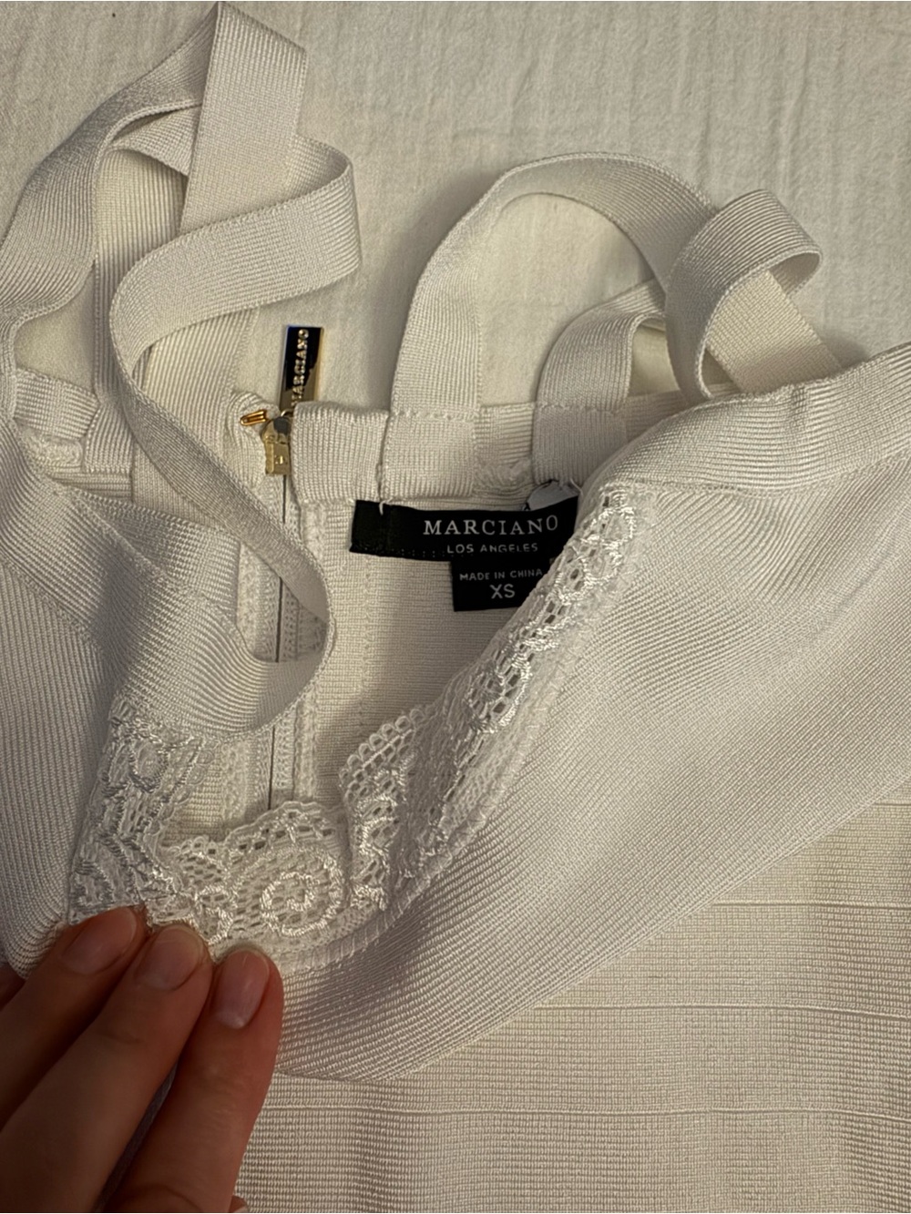 Marciano White Lace-Trim Tank with Back Zip